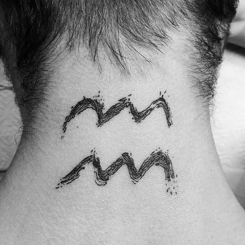 Aquarius zodiac sign tattoo on the neck