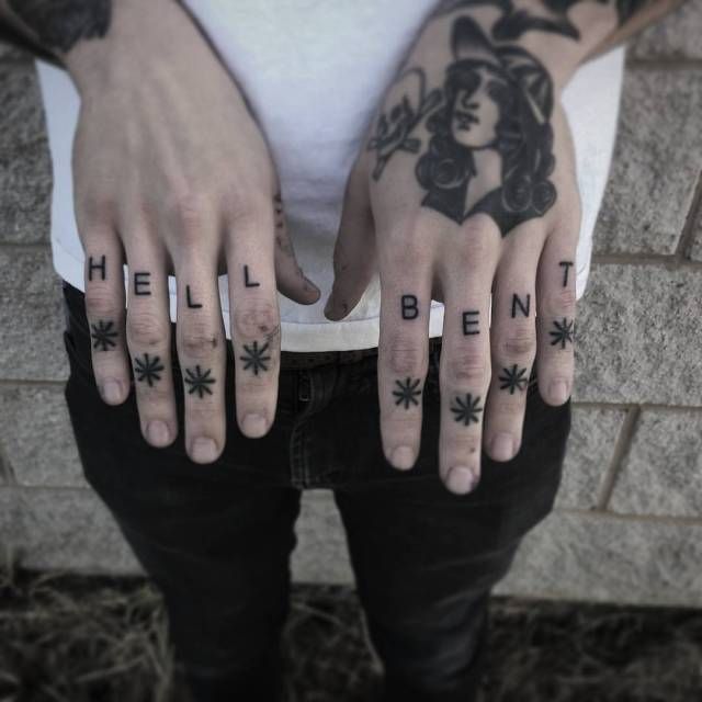 Tattoo letters on the fingers for men