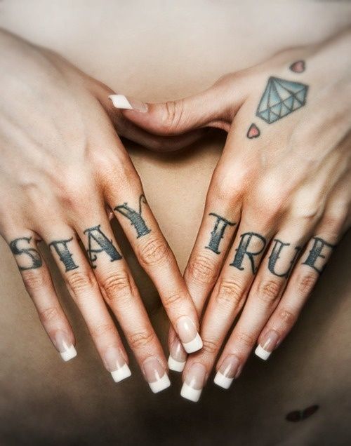 Tattoo of an inscription on the fingers