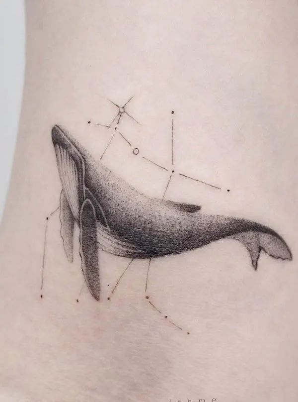 Whale and Gemini constellation tattoo