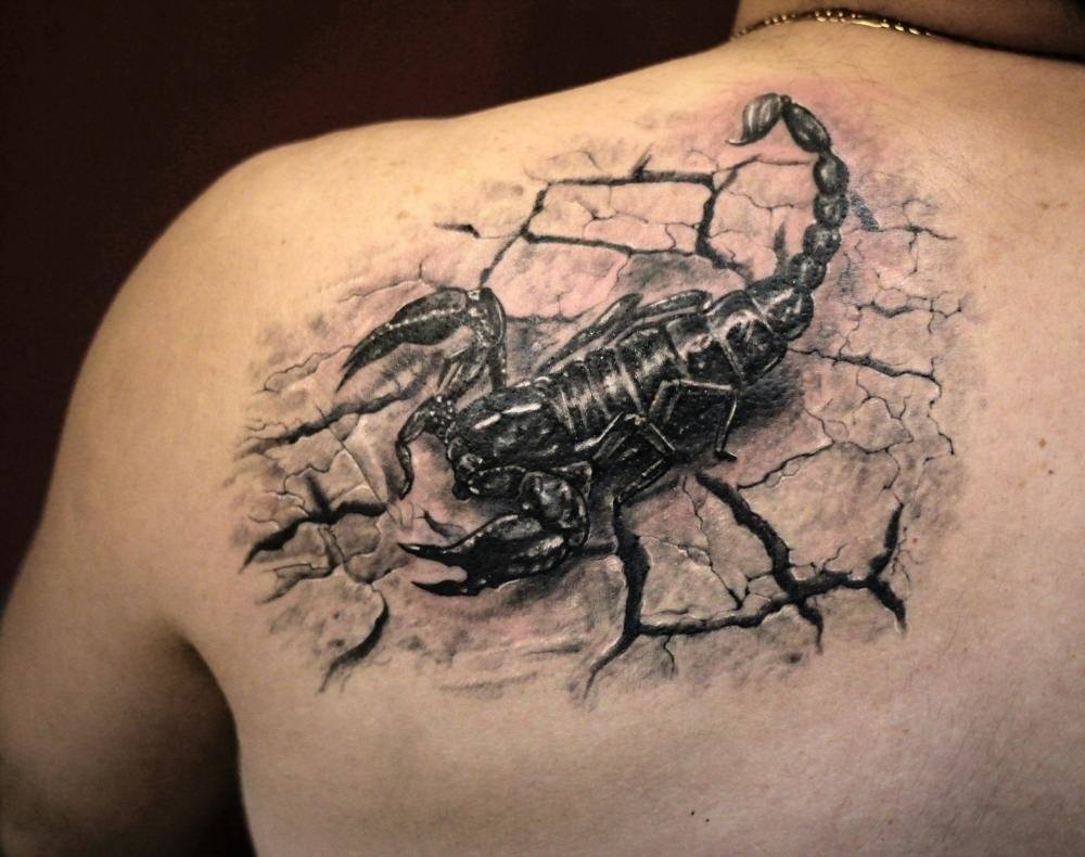 Scorpion tattoo on shoulder blade