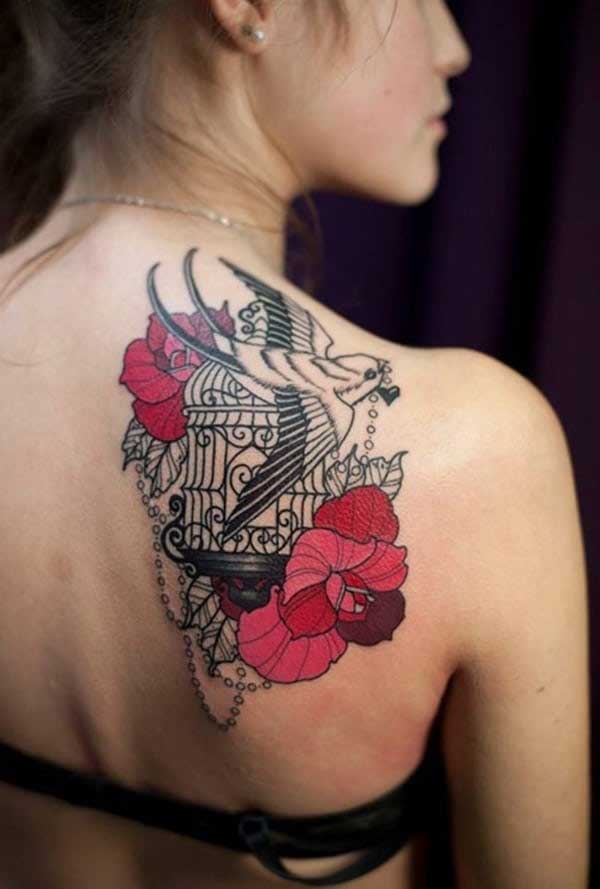 Women's tattoos on the shoulder blades