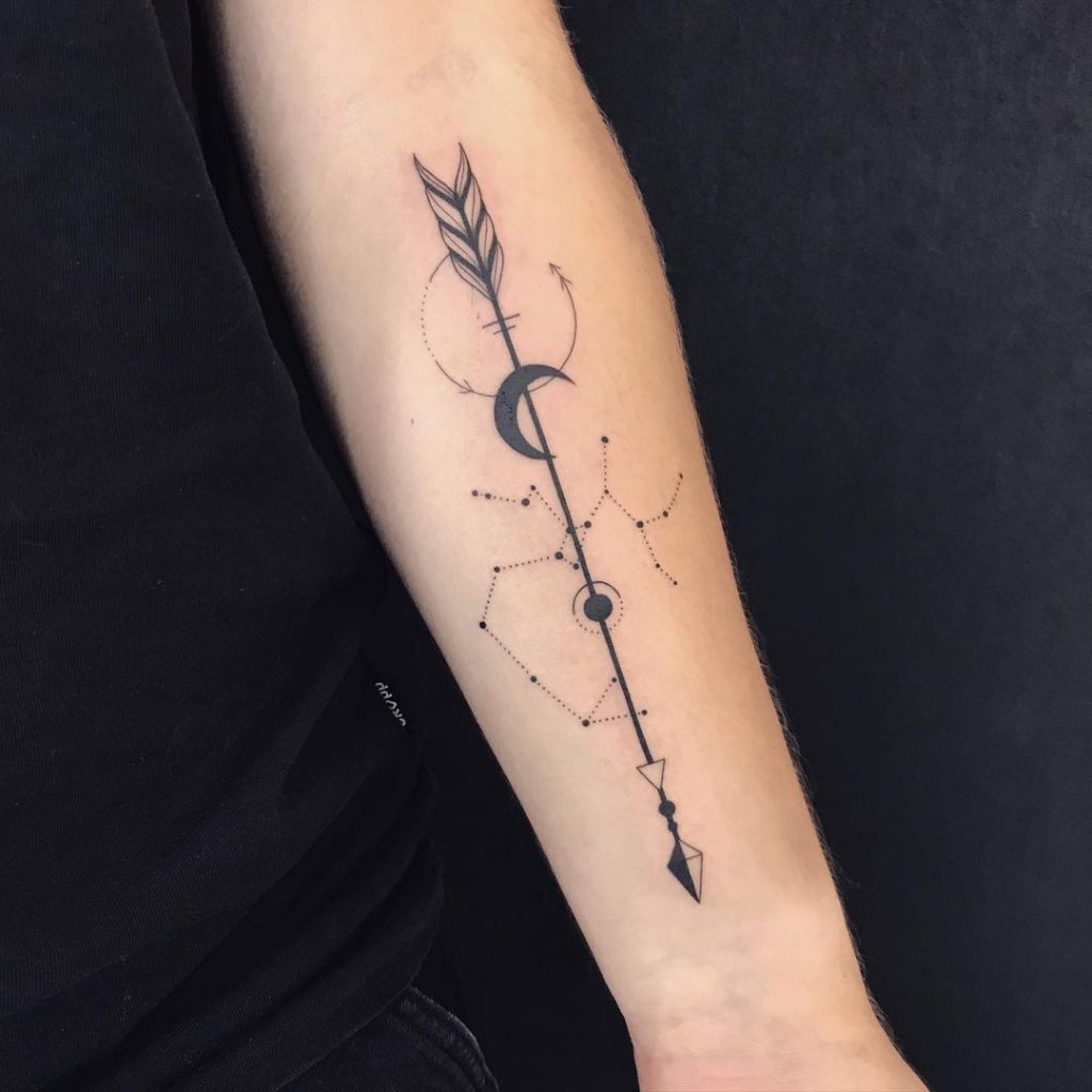 Tattoo of the zodiac sign Sagittarius on the arm