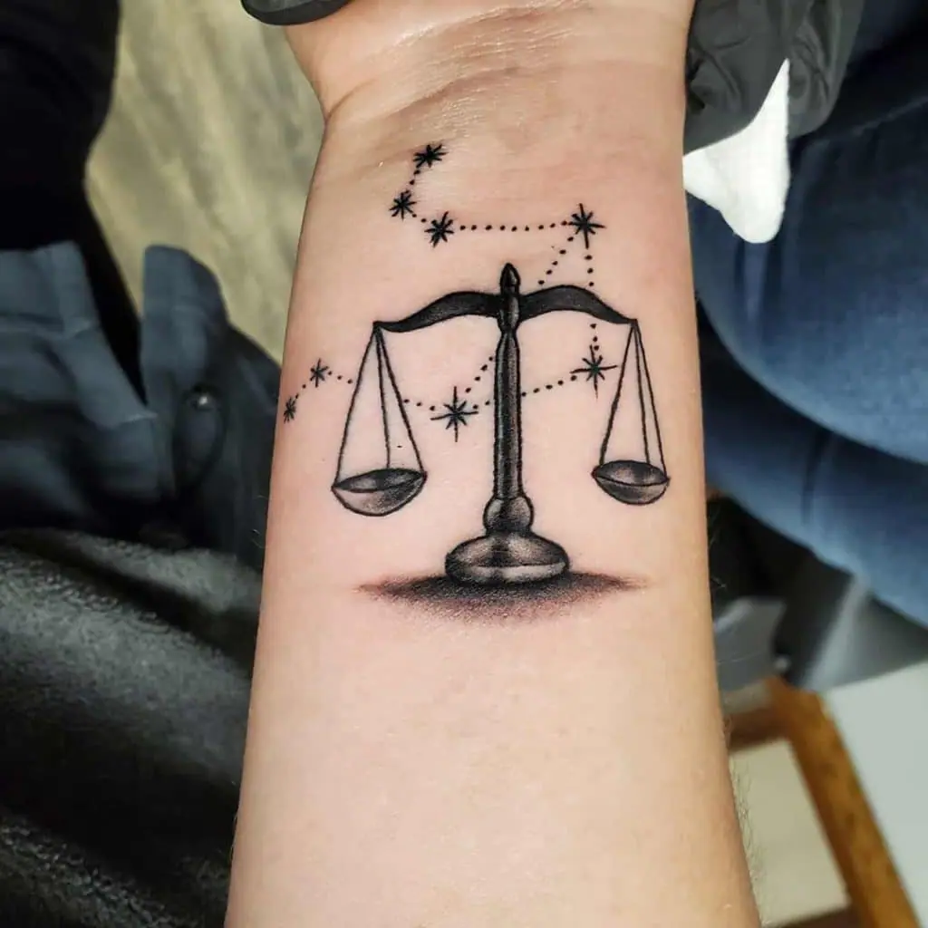 Libra zodiac sign tattoo on the wrist