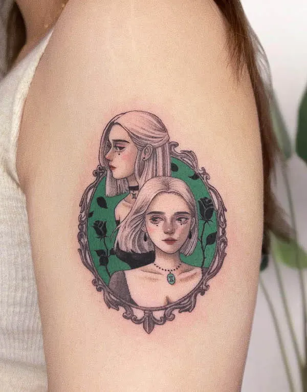 Charming Gemini tattoo on the shoulder