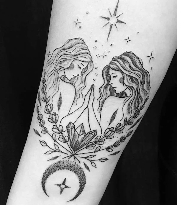 Gemini goddess tattoo on arm