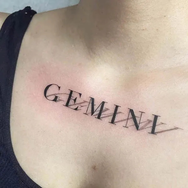 Tattoo inscription Gemini on the chest