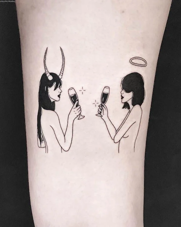 Tattoo of good and evil for the sign of the zodiac Gemini