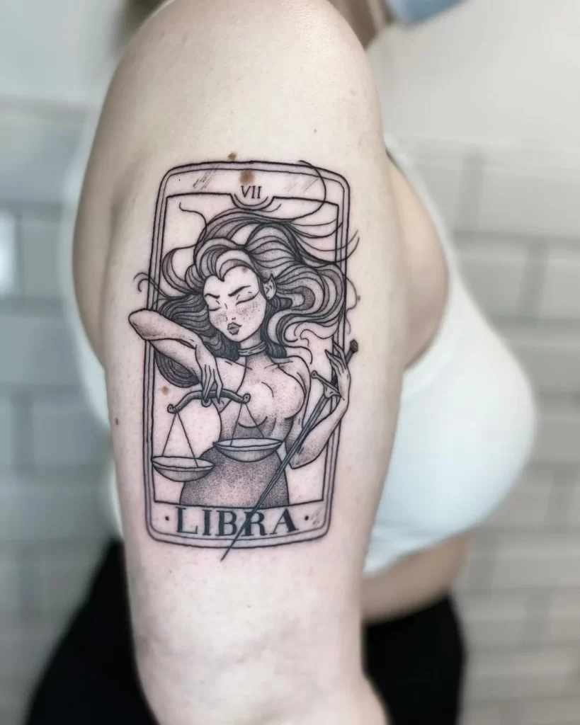 Tarot card tattoo and the zodiac sign Libra