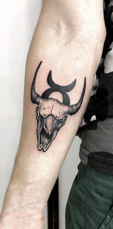 Taurus zodiac sign tattoo on forearm for men