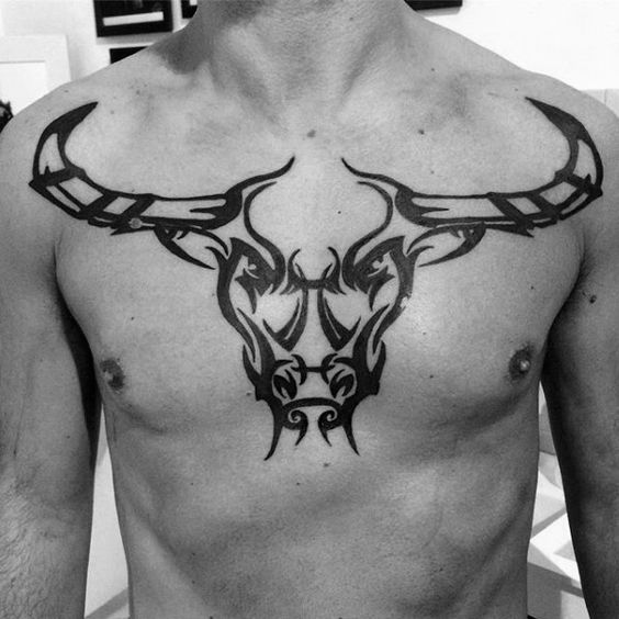 Taurus zodiac sign tattoo on the chest for men