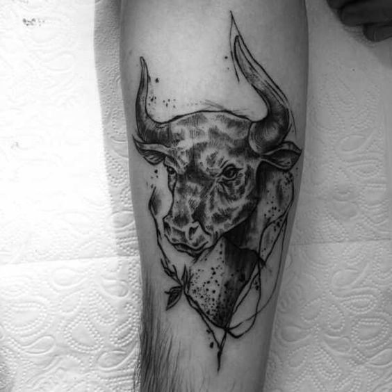 Taurus zodiac sign tattoo on the shin for men