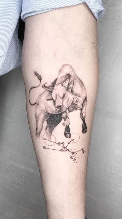 Taurus zodiac sign tattoo on forearm for men