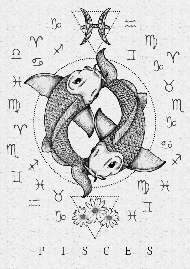 Sketch of a fish zodiac sign tattoo