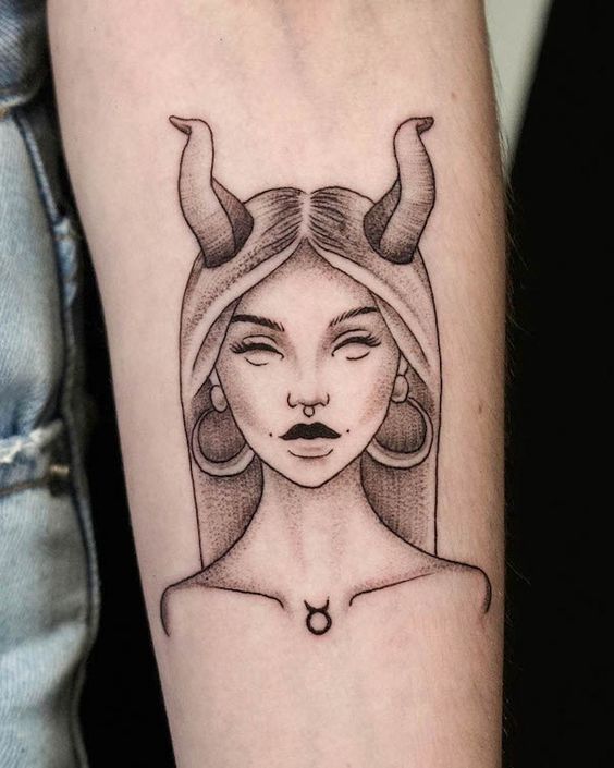 Taurus zodiac sign tattoo on forearm for women