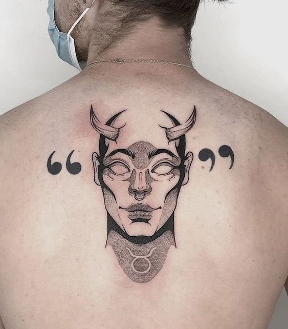 Taurus zodiac sign tattoo on the back for men