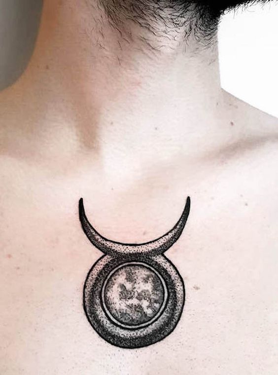 Taurus zodiac sign tattoo on the chest for men