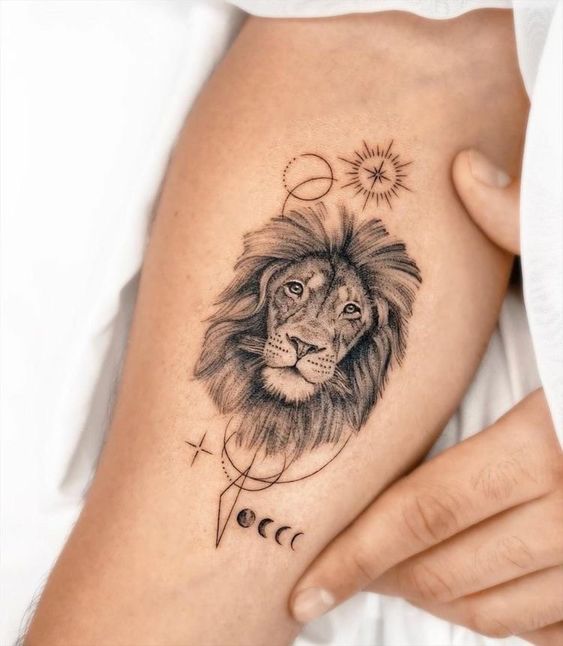 Tattoo of the zodiac sign lion on the forearm for men