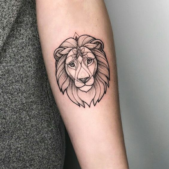 Tattoo of the zodiac sign lion on the forearm for women