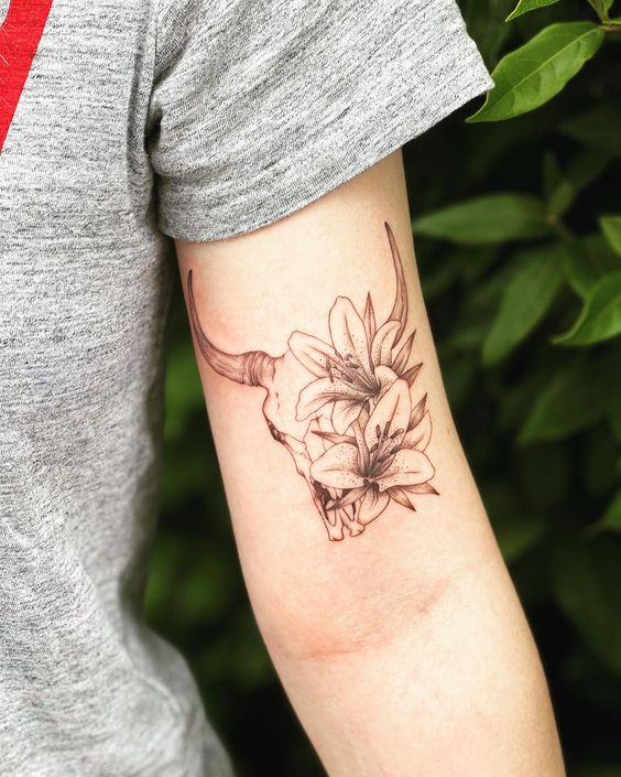 Taurus zodiac sign tattoo on the shoulder for women