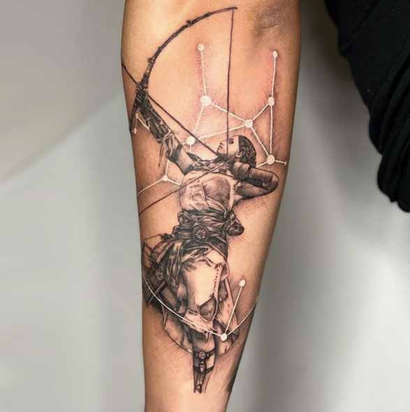 Tattoo the constellation sign of the zodiac Sagittarius on the forearm for men