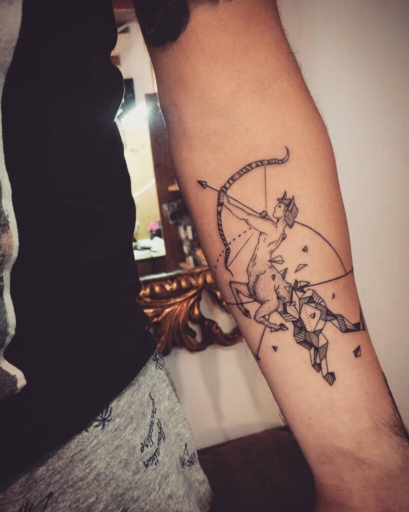 Tattoo of the zodiac sign Sagittarius on the forearm for men