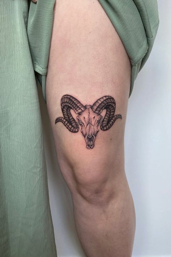 Aries zodiac sign tattoo on the hip for women