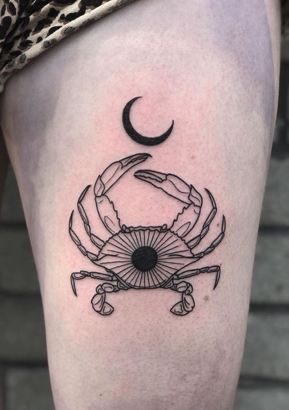 Zodiac sign cancer tattoo on the hip for women