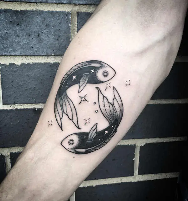 Tattoo of the zodiac sign of a fish on the forearm for men