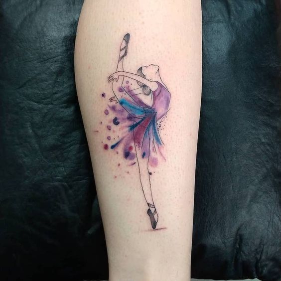 Ballerina shin tattoo for women