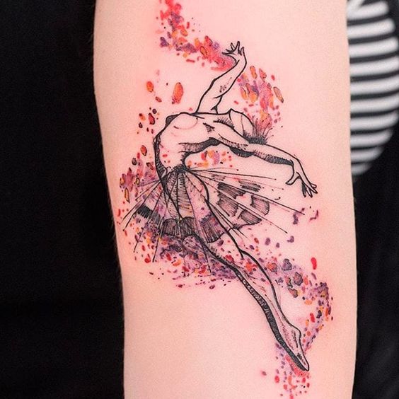 Ballerina tattoo on shoulder