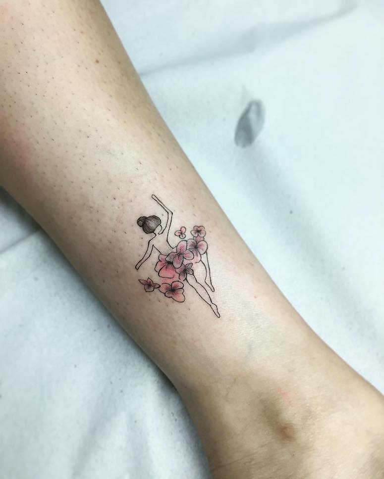 Ballerina shin tattoo for women