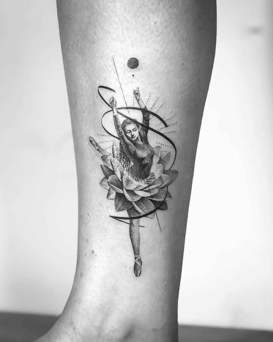 Ballerina shin tattoo for women