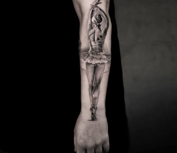 Ballerina tattoo on the forearm for men