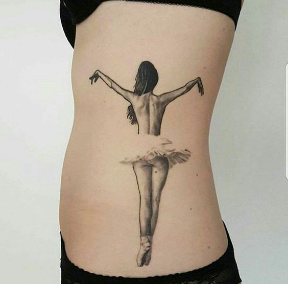 Ballerina tattoo on the side for women