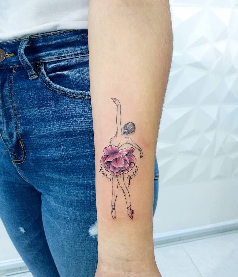 Ballerina tattoo on the forearm for women