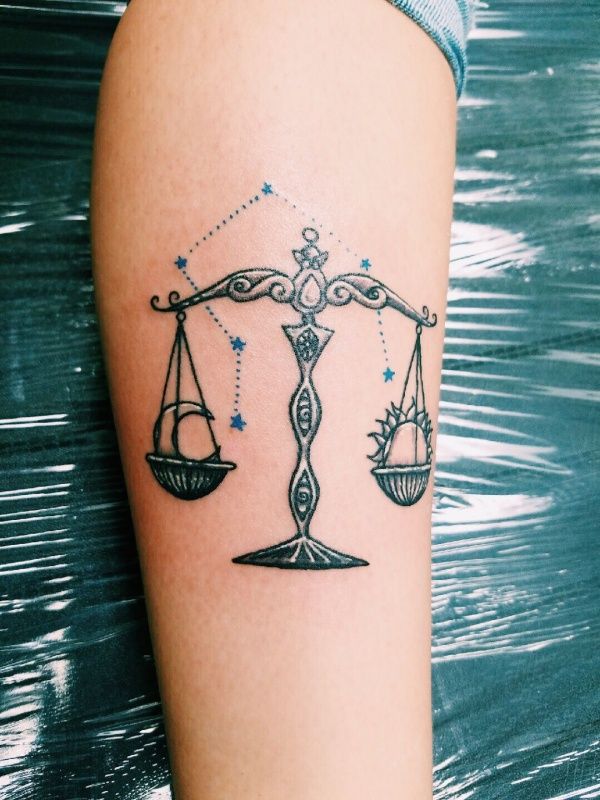 Tattoo the constellation sign of the zodiac Libra on the forearm for men