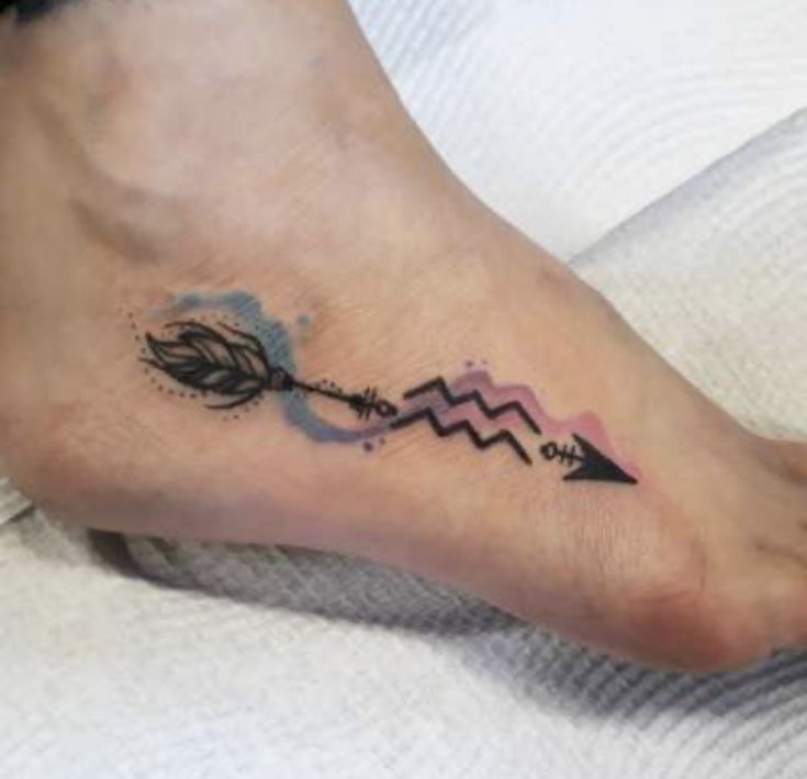 Tattoo of the zodiac sign Aquarius on the foot for women