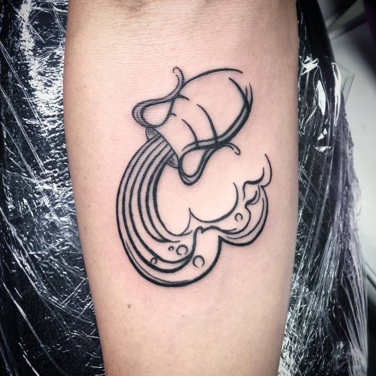 Aquarius zodiac sign tattoo on forearm for women