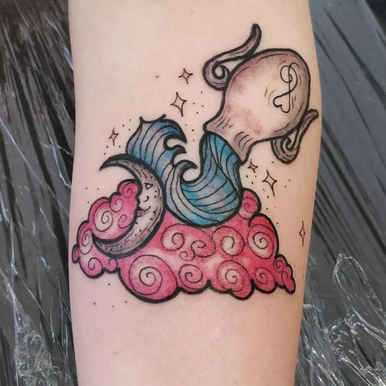 Aquarius zodiac sign tattoo on the leg