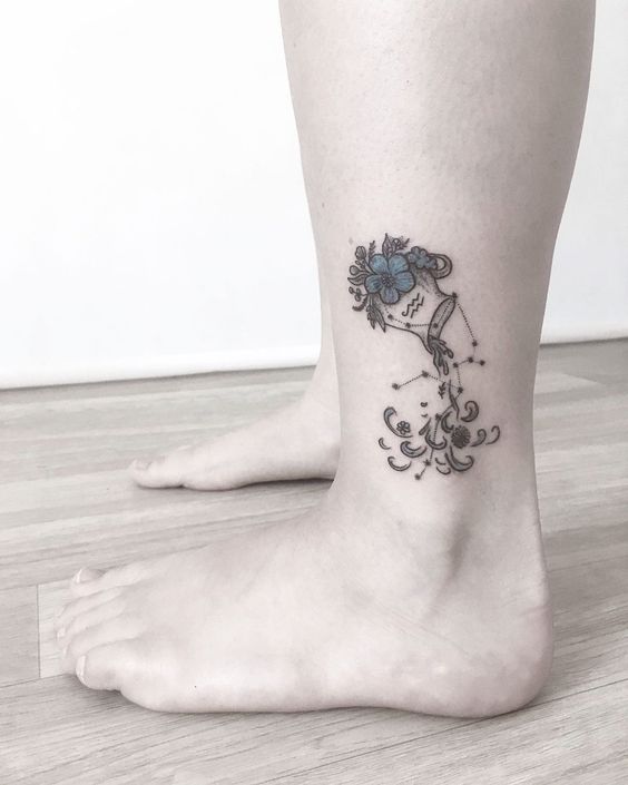 Aquarius zodiac sign ankle tattoo for women