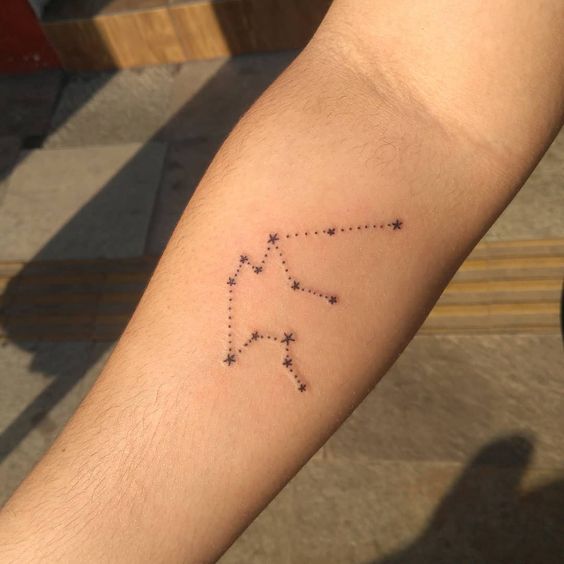 Tattoo the constellation sign of the zodiac Aquarius on the forearm