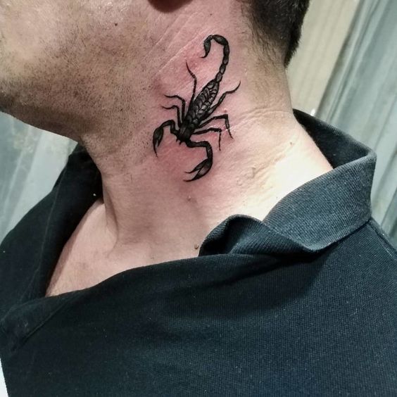 Tattoo of the zodiac sign of a scorpion on the neck for men