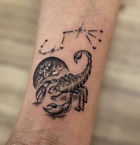 Tattoo the constellation sign of the zodiac scorpion on the wrist for men