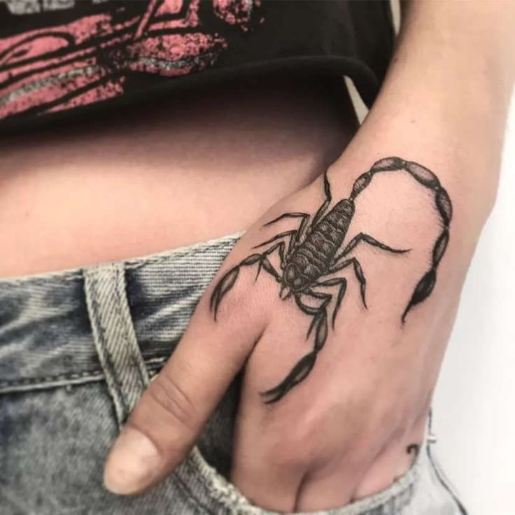 Tattoo of the zodiac sign of the scorpion on the hand for women