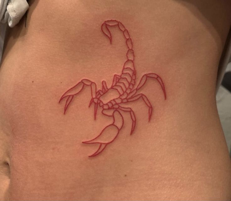 Tattoo of the zodiac sign of the scorpion on the stomach for women