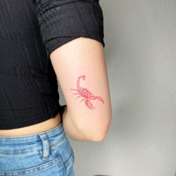 Tattoo of the zodiac sign of a scorpion on the shoulder for women