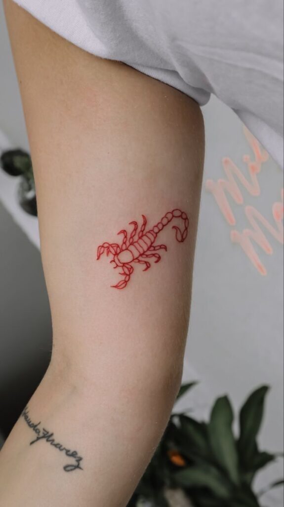 Tattoo of the zodiac sign of a scorpion on the shoulder for women