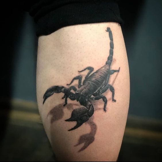 Tattoo of the zodiac sign of the scorpion on the calf for men