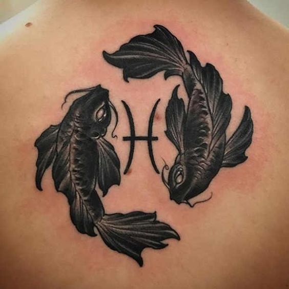 Tattoo symbol of the zodiac sign Pisces on the back for men